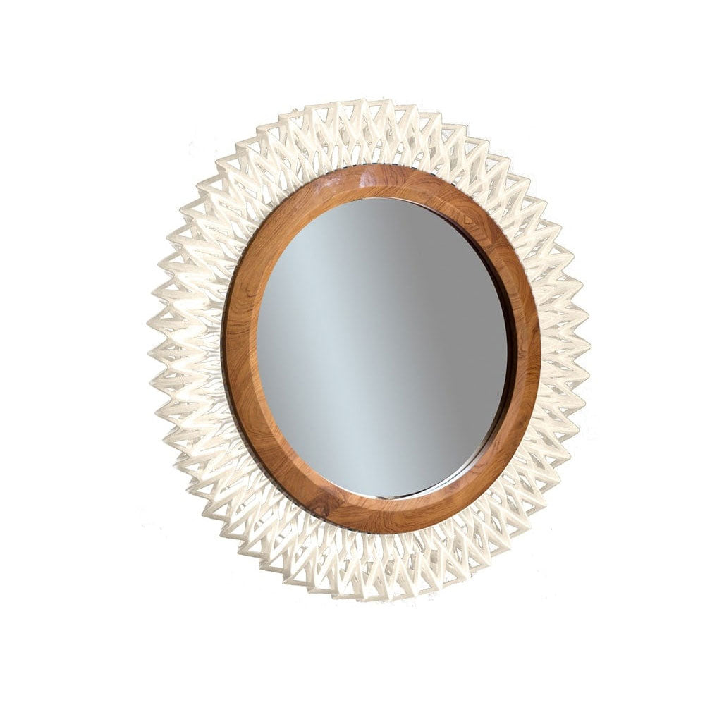 Specchio rotondo 'Diva Mirror' con cornice in Teak e rete metallica by Cipi - specchio Ã˜ 60 cm