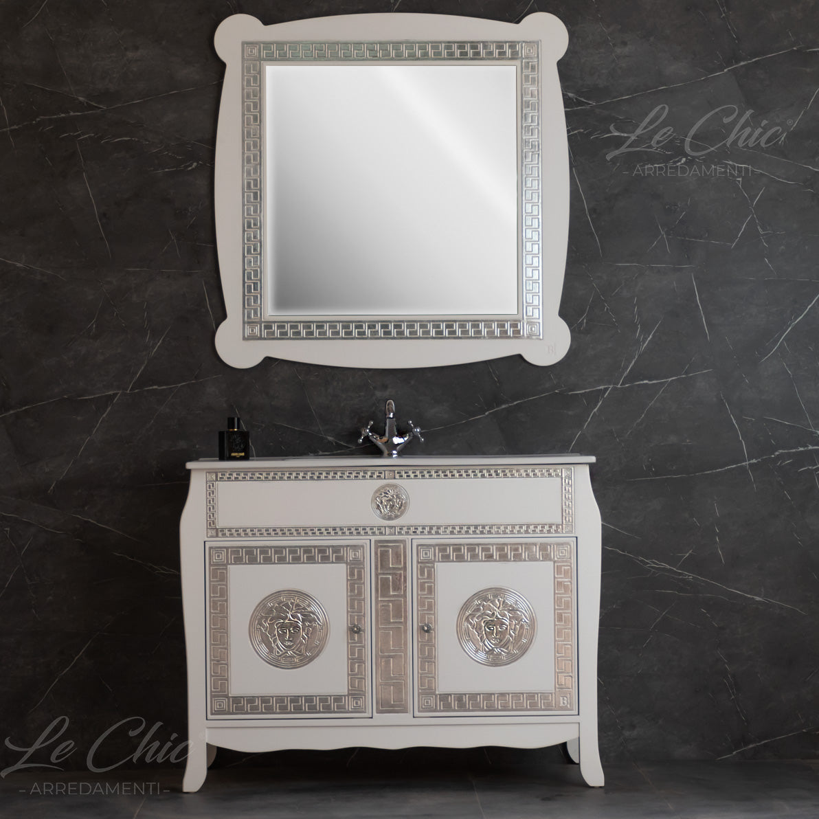 Mobile bagno barocco bianco e argento - 100x46