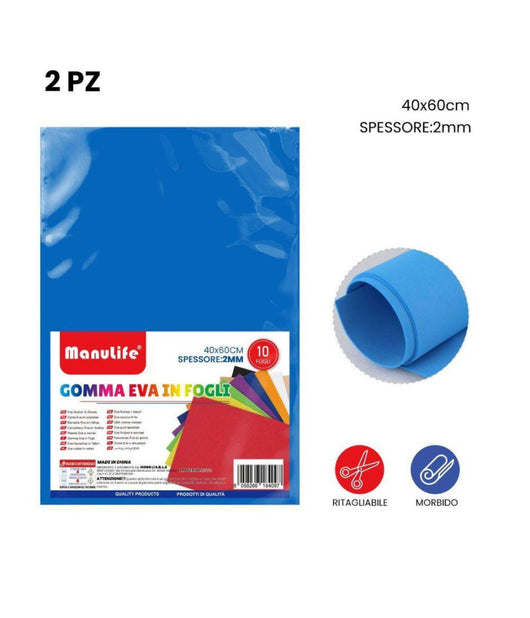 12pz Fogli In Gomma Eva Colore Blu Materiale Alta Qualità  40x60cm Spessore 2mm         