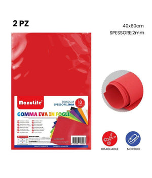 12pz Fogli In Gomma Eva Colore Rosso Materiale Alta Qualità  40x60 Cm Spessore 2mm         