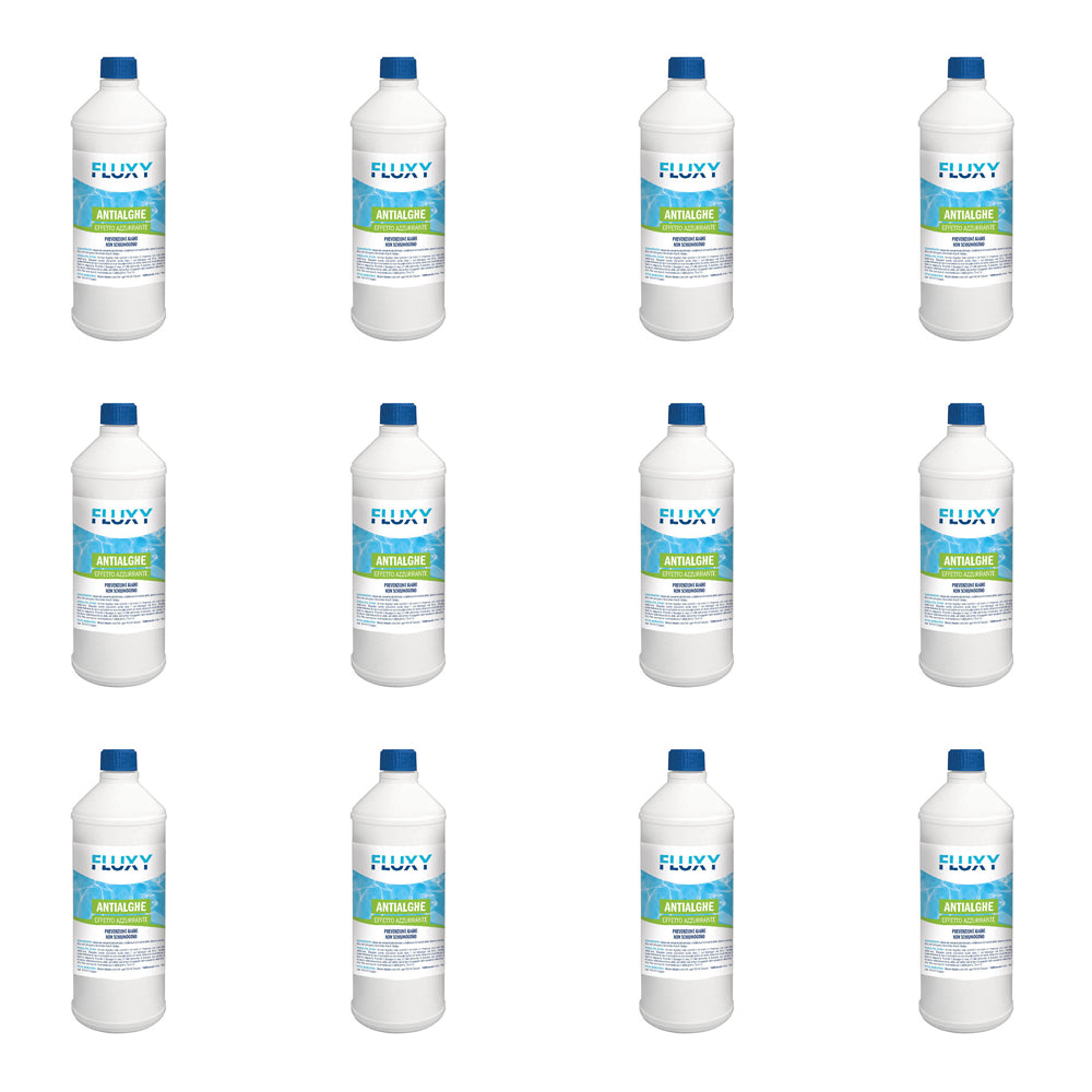 ANTIALGHE LIQUIDO X PISCINE UNIVERSALE AZZURRANTE 1KG NON SCHIUMOGENO 12PZ FLUXY