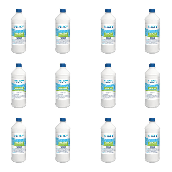 ANTIALGHE LIQUIDO X PISCINE UNIVERSALE AZZURRANTE 1KG NON SCHIUMOGENO 12PZ FLUXY