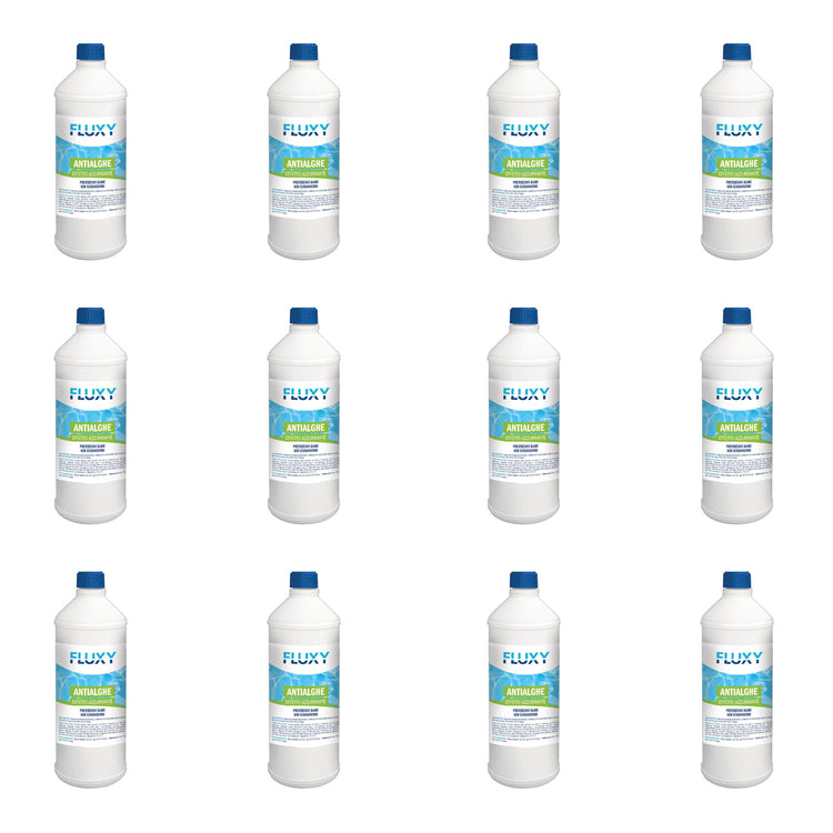 ANTIALGHE LIQUIDO X PISCINE UNIVERSALE AZZURRANTE 1KG NON SCHIUMOGENO 12PZ FLUXY