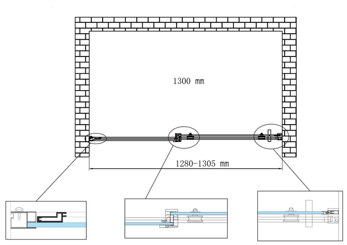 Porta doccia vetro 8 mm per installazione in nicchia Altezza 190 cm installazione reversibile cm 130 (regolabile 128-130,5)