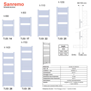 Termoarredo scaldasalviette Lazzarini Sanremo cromato 1110x550 interasse 500