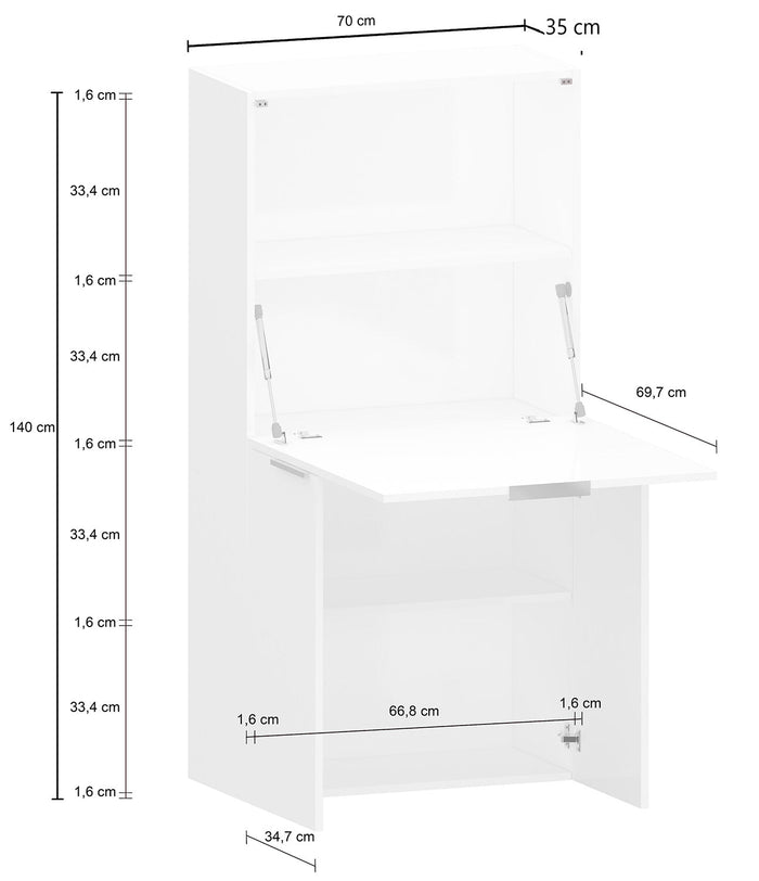 Mobile Scrivania a Scomparsa  70x35x140 cm Dalia Bianco Lucido