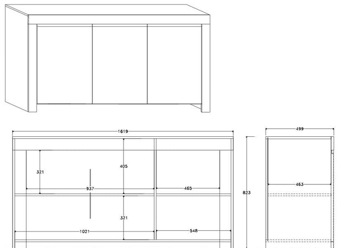 Credenza Mobile da Salotto 3 Porte 162x50x82cm TFT  Amber Bianco Lucido