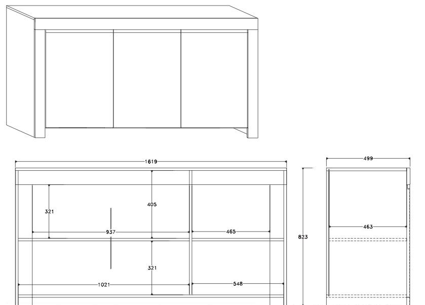 Credenza Mobile da Salotto 3 Porte 162x50x82cm TFT  Amber Bianco Lucido