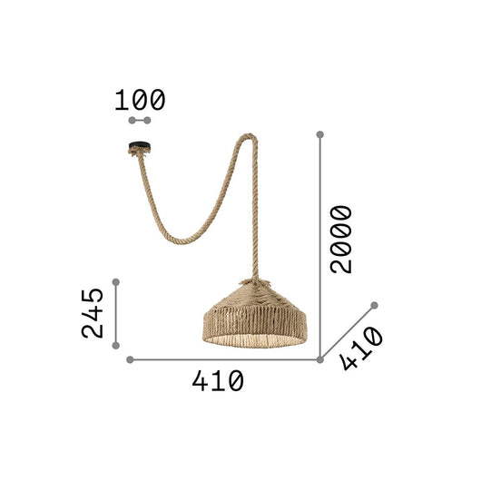 Sospensione Rustica-Country Canapa Metallo Marrone Tessuto Marrone 1 Luce E27