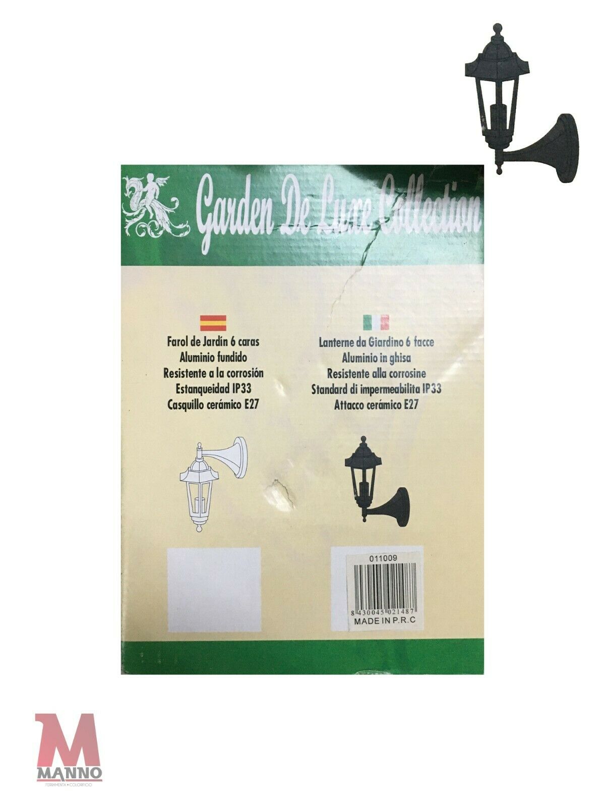 LANTERNA DA GIARDINO 6 FACCE applique Nero Attacco E27 Alluminio in ghisa NY sty