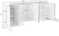 Credenza 2 + 4 Ante 210x45x85 cm Pillon Bianco Lucido e Acero Pereira