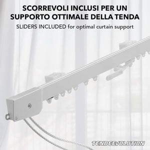 Binario Scorritenda Lineare da Parete in Alluminio Bianco Movimento a Corda Apertura a SX Riloga Bastone Tenda 280cm