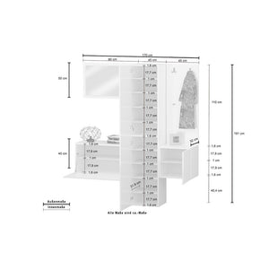 Mobile da ingresso con specchio armadietto e appendiabiti 170x35x191cm - PHOENIX