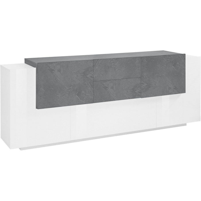 Madia 7 ante 2 cassetti per Soggiorno Moderna 220x40/45x86cm - ZENITH Colore: bianco laccato lucido/ardesia