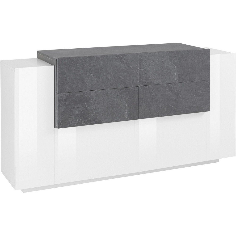 Madia 2 ante 4 cassetti per Soggiorno Moderna 160x40/45x86cm - ZENITH Colore: bianco laccato lucido/ardesia