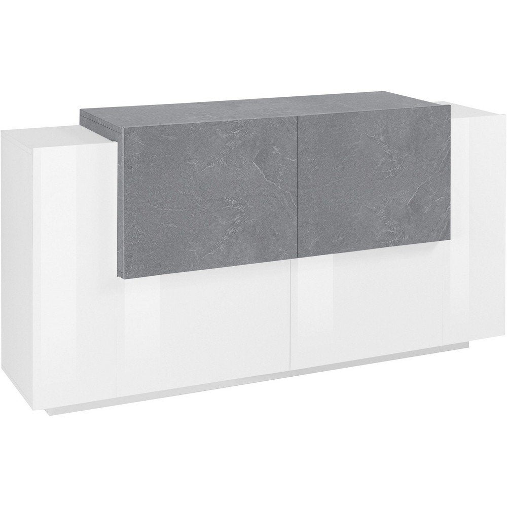 Madia 4 ante per Soggiorno Moderna 160x40/45x86cm - ZENITH Colore: bianco laccato lucido/ardesia