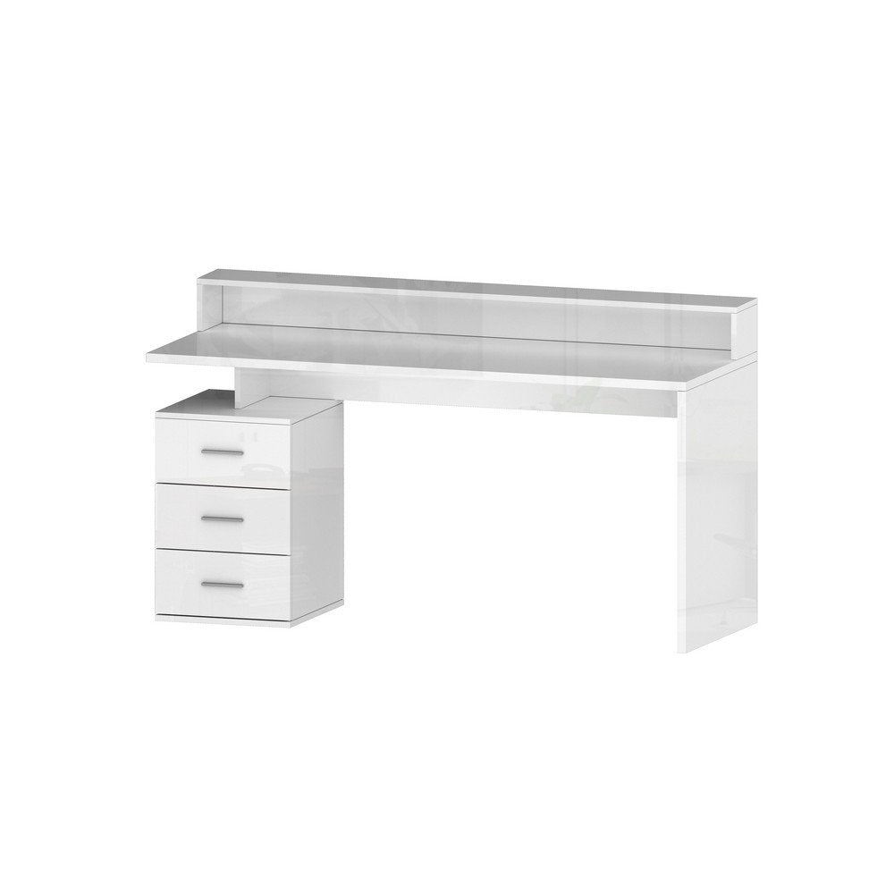 Scrivania con sopralzo e cassettiera 3 cassetti 160x60x90cm - NOVA Colore: bianco laccato lucido