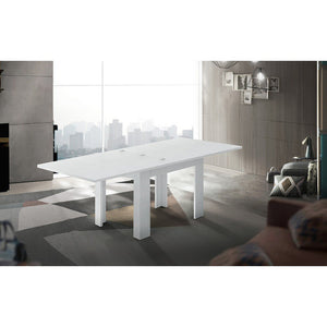 Tavolo Da Pranzo Allungabile Moderno 90/180x90x75cm - LYRA Colore: bianco laccato lucido