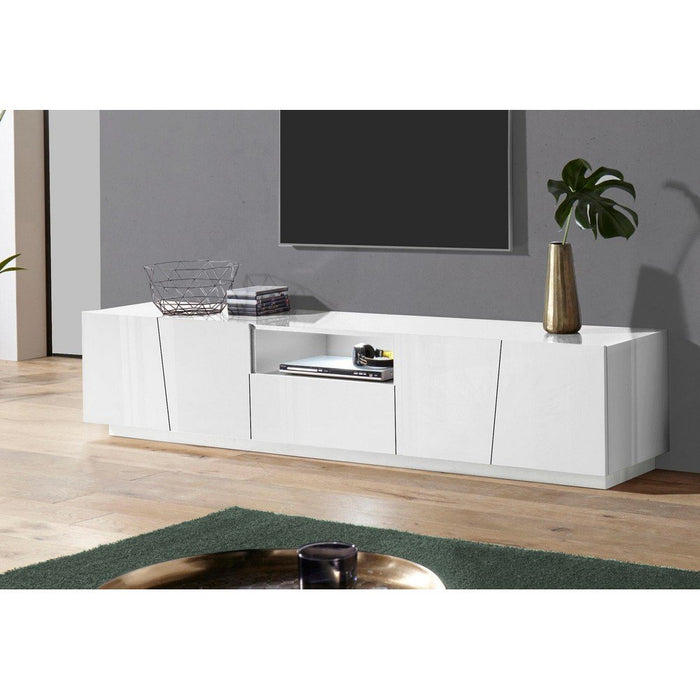 Mobile Porta Tv Moderno 220x43x46cm - GALAXIA Colore: bianco laccato lucido