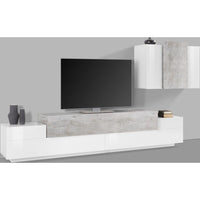 Mobile Porta Tv Moderno 280x45x180cm - CELESTIA Colore: bianco laccato lucido/cemento