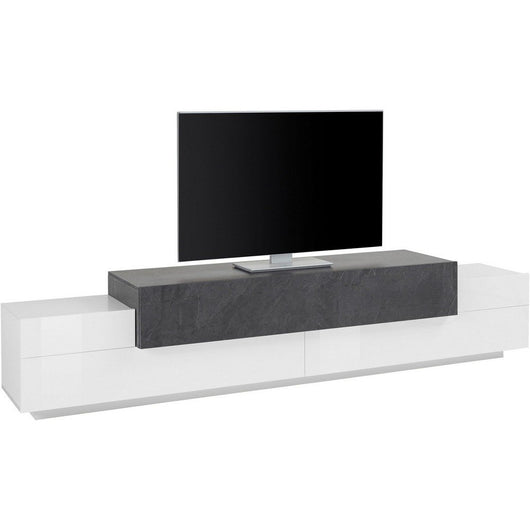 Mobile Porta Tv Moderno 240x45x51,5cm - CELESTIA Colore: bianco laccato lucido/report