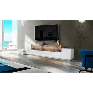 Mobile Porta Tv Moderno 240x45x51,5cm - CELESTIA Colore: bianco laccato lucido/acero pereira