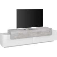 Mobile Porta Tv Moderno 200x45x51,5cm - CELESTIA Colore: bianco laccato lucido/cemento