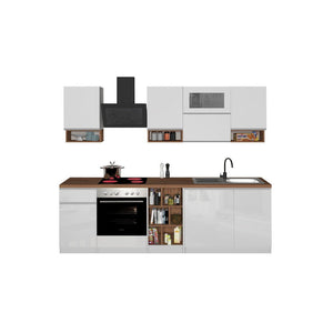 Composizione Cucina moderna 255X60-34X85-71cm - NAUTILUS Colore: Bianco Laccato Lucido-Rovere Wotan