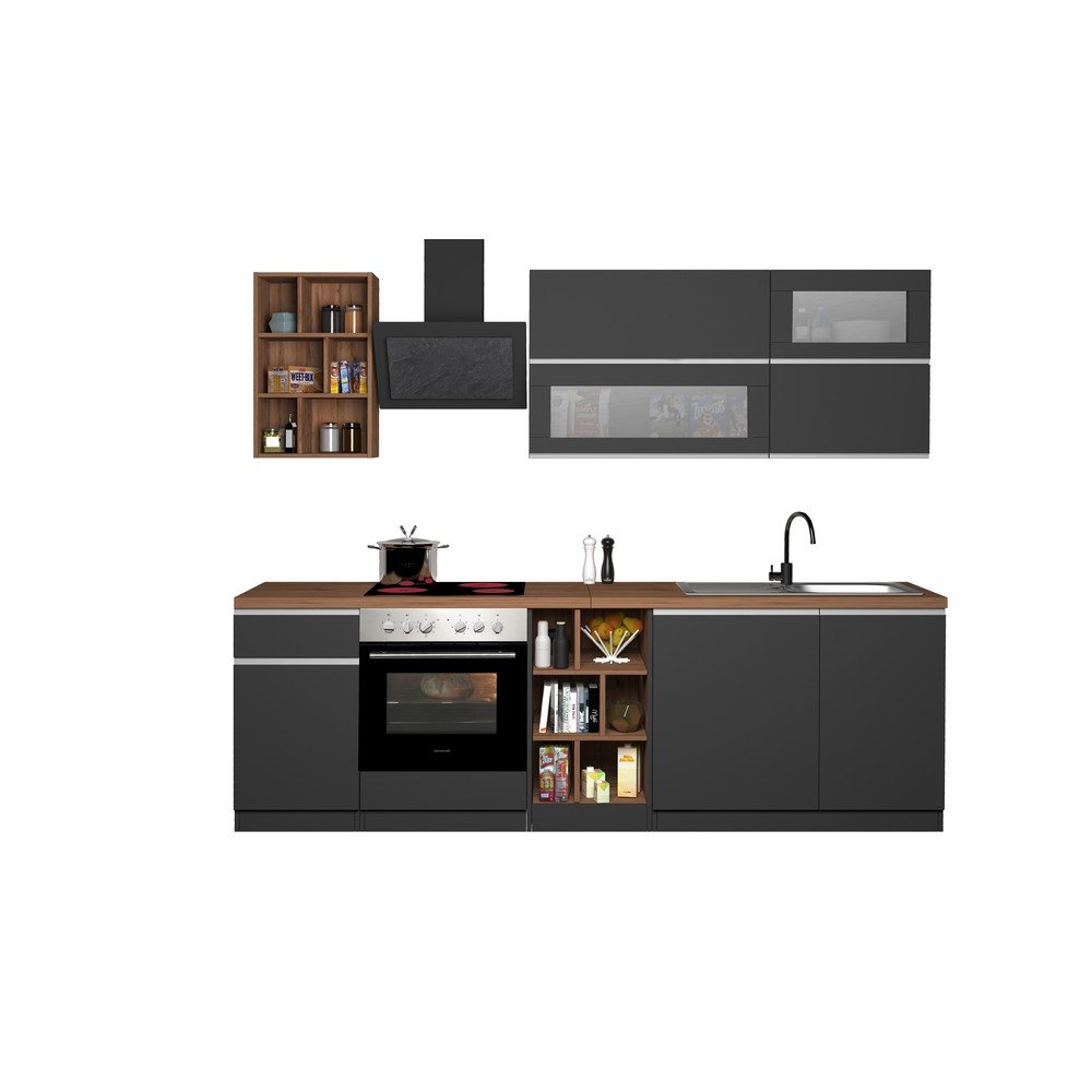 Composizione Cucina moderna 255X60-34X85-71cm - NAUTILUS Colore: Antracite-Rovere Wotan