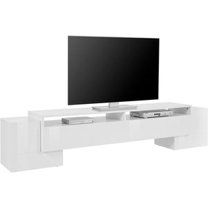 Mobile Porta Tv Moderno 210x35/45x45cm - APEX Colore: bianco laccato lucido