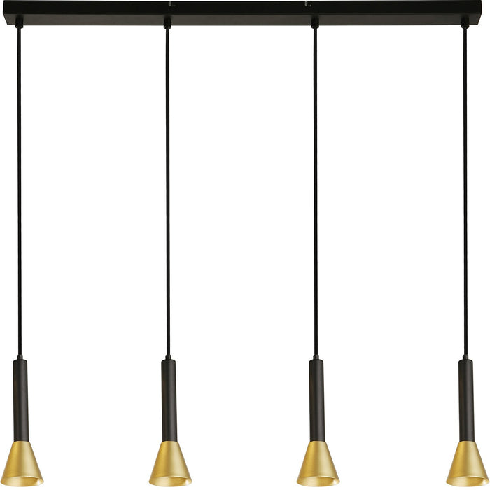 Lampadario Moderno Segnale Acciaio Nero Oro 4 Luci Gu10