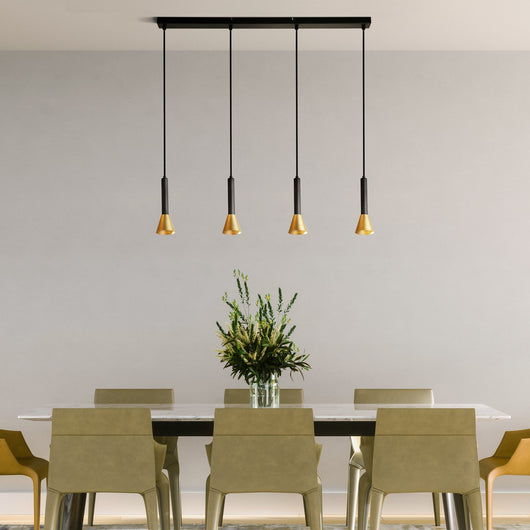 Lampadario Moderno Segnale Acciaio Nero Oro 4 Luci Gu10