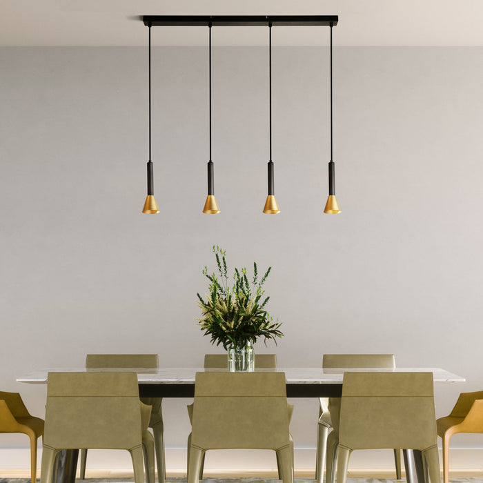 Lampadario Moderno Segnale Acciaio Nero Oro 4 Luci Gu10