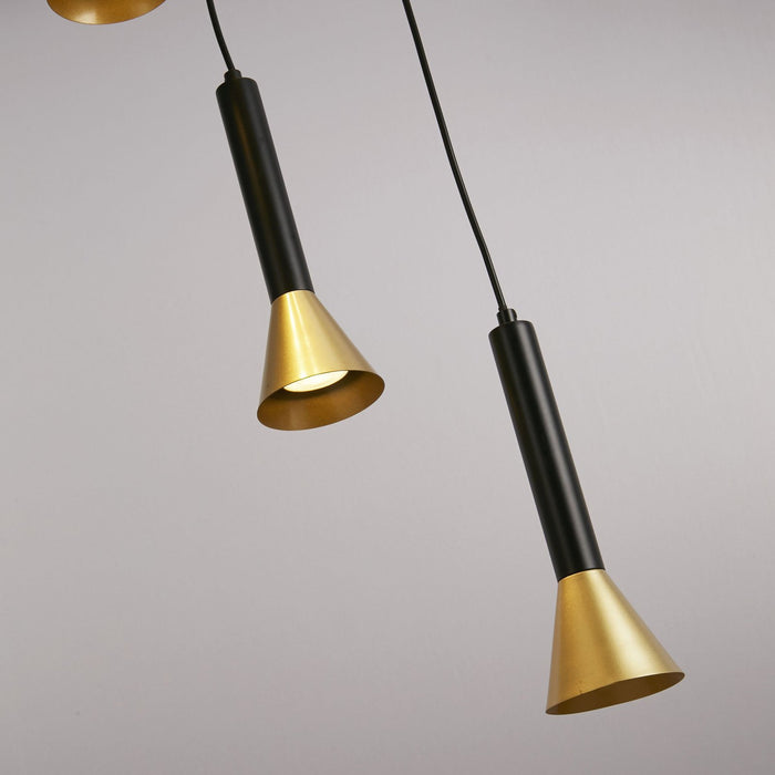 Lampadario Moderno Segnale Acciaio Nero Oro 5 Luci Gu10