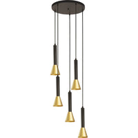 Lampadario Moderno Segnale Acciaio Nero Oro 5 Luci Gu10