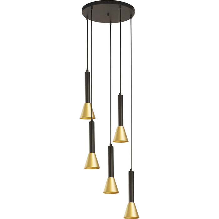 Lampadario Moderno Segnale Acciaio Nero Oro 5 Luci Gu10