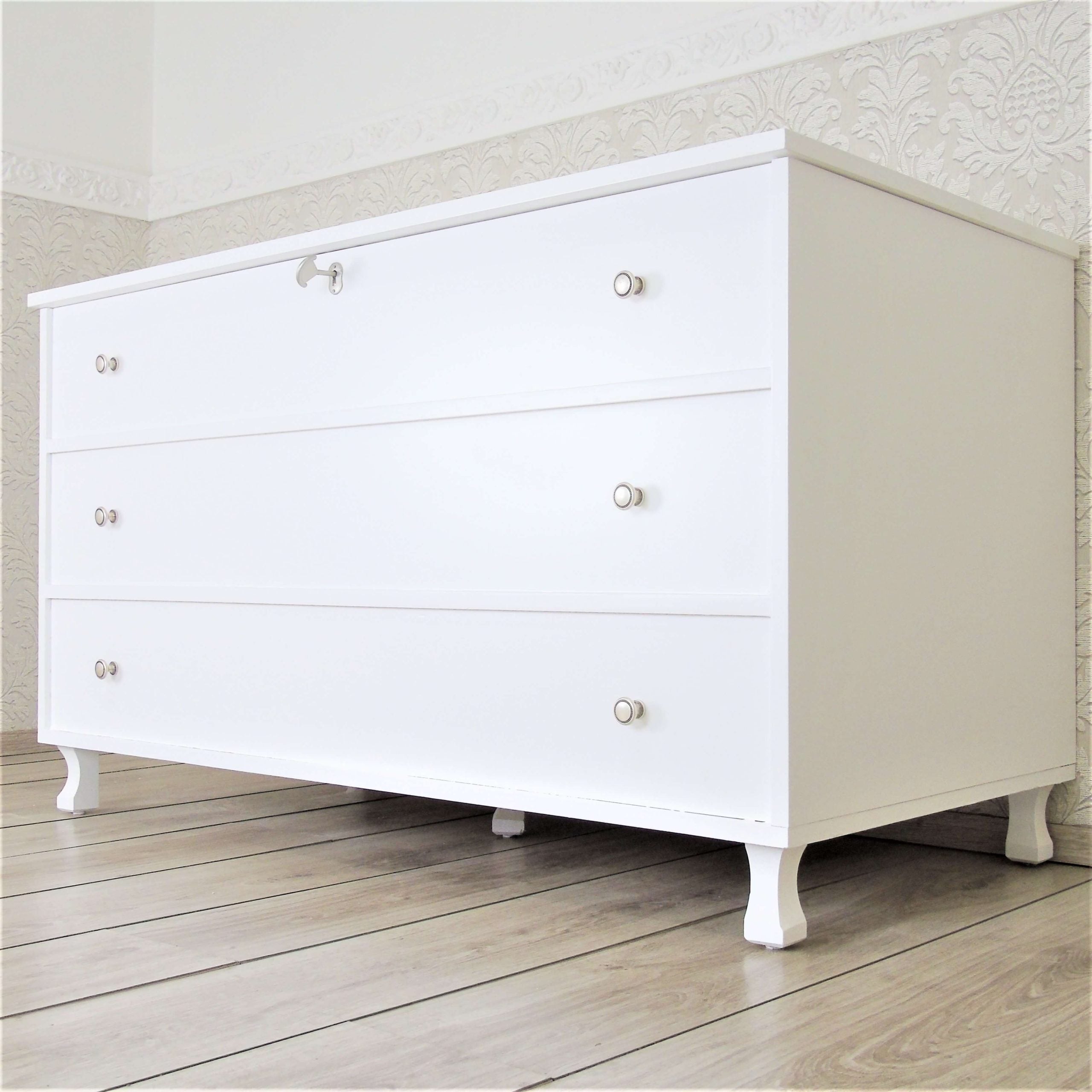 Baule panca in legno bianco opaco contemporaneo shabby chic