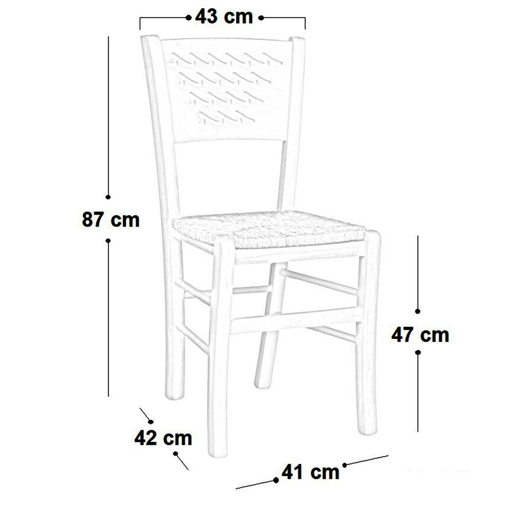 Sedia in legno Capri grezza da verniciare con seduta in paglia