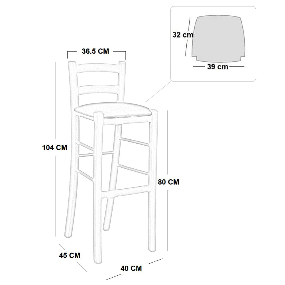 Sgabello in legno bianco laccato con seduta rosso h 80 cm 