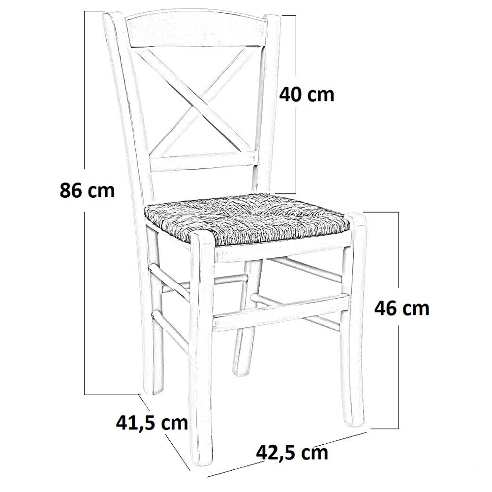 Sedia in legno venezia croce anticata bianca con seduta in paglia