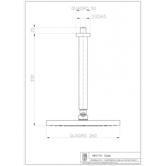 Bossini Soffione Cube 260x260 con braccio verticale H61715