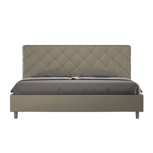 Letto Matrimoniale King size rivestito in Similpelle - PRIYA Dimensione Rete: 200x210, Colore: Cappuccino, Tipologia Letto: Con Rete