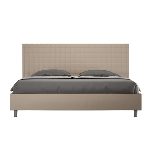 Letto Matrimoniale King size rivestito in Similpelle - SUNNY Dimensione Rete: 200x200, Tipologia Letto: Senza Rete, Colore: Tortora