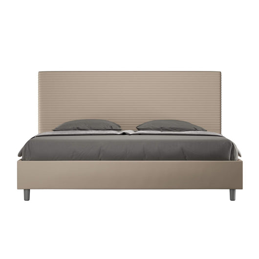 Letto Matrimoniale King size rivestito in Similpelle - FOCUS Dimensione Rete: 200x200, Tipologia Letto: Senza Rete, Colore: Tortora