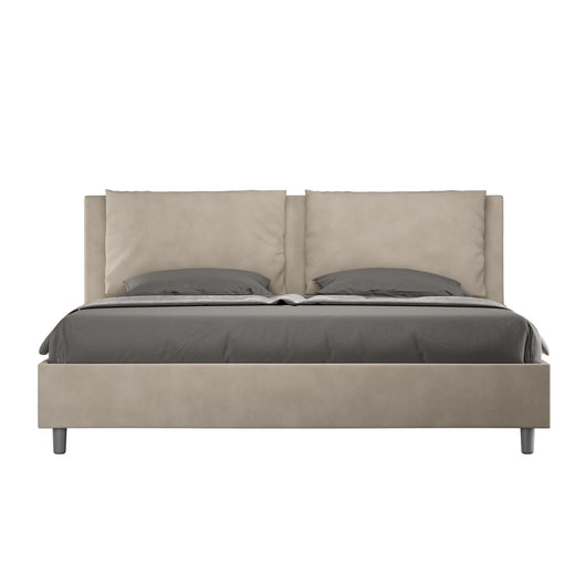 Letto Matrimoniale King size rivestito in Microfibra - ANTEA Colore: Sabbia, Tipologia Letto: Con Rete e Contenitore, Dimensione Rete: 180x210