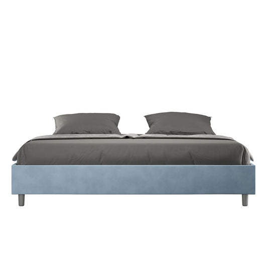 Letto Matrimoniale King size rivestito in Microfibra - AZELIA Dimensione Rete: 200x200, Tipologia Letto: Con Rete, Colore: Azzurro