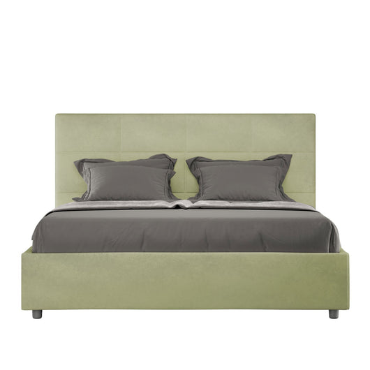 Letto alla Francese rivestito in Microfibra - MIKA Colore: Tè verde, Dimensione Rete: 140x200, Tipologia Letto: Con Rete e Contenitore