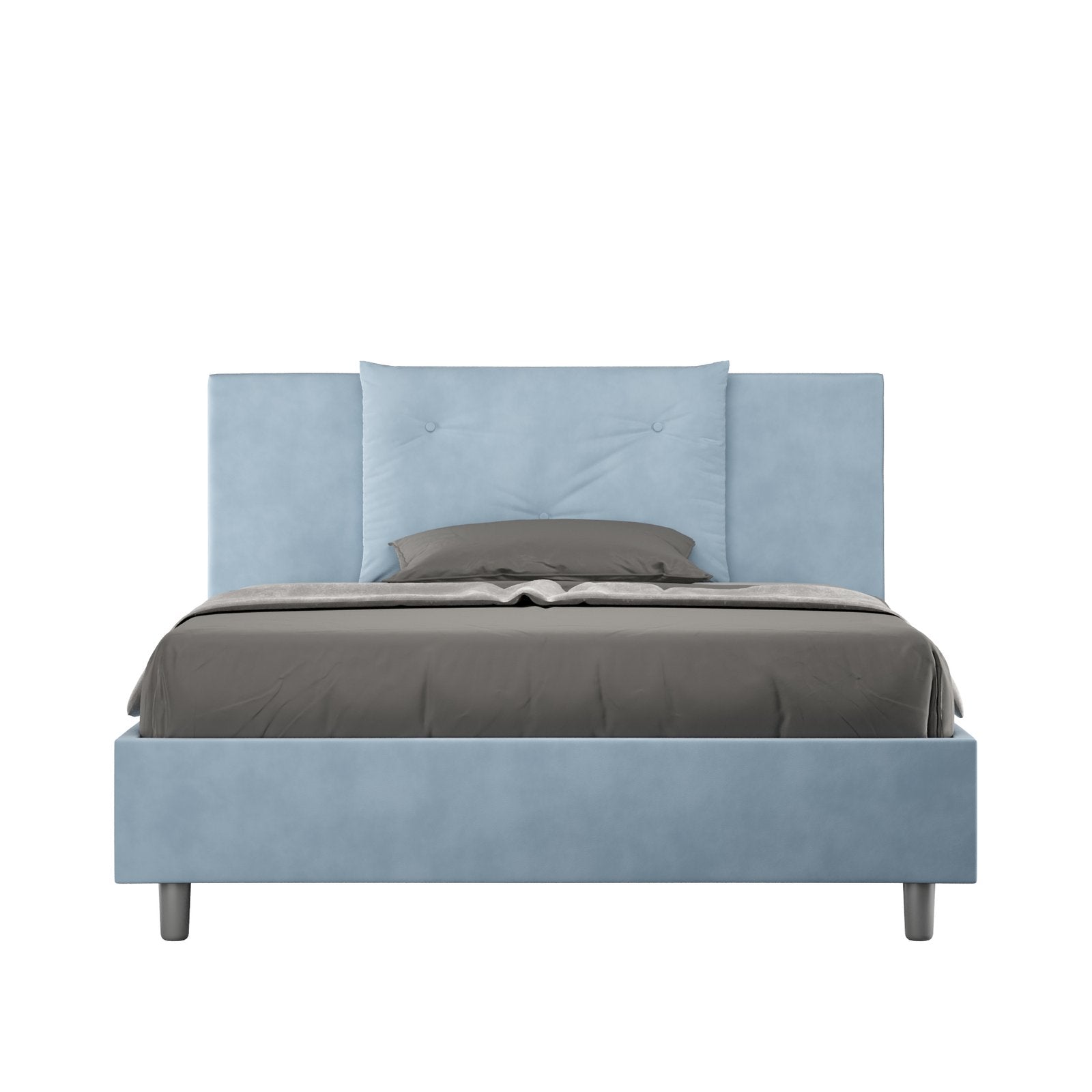 Letto alla Francese rivestito in Microfibra - APPIA Dimensione Rete: 140x190, Tipologia Letto: Con Rete e Contenitore, Colore: Azzurro