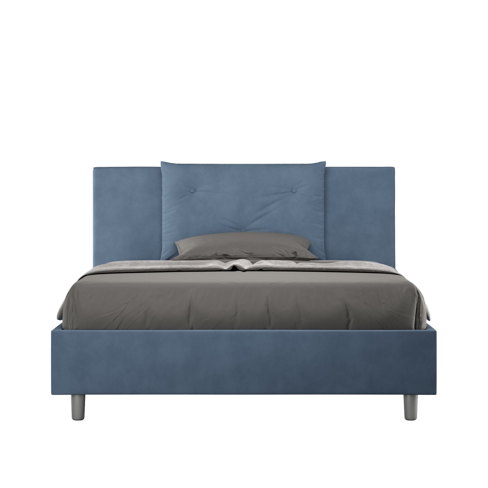 Letto alla Francese rivestito in Microfibra - APPIA Tipologia Letto: Con Rete e Contenitore, Colore: Blu, Dimensione Rete: 140x190