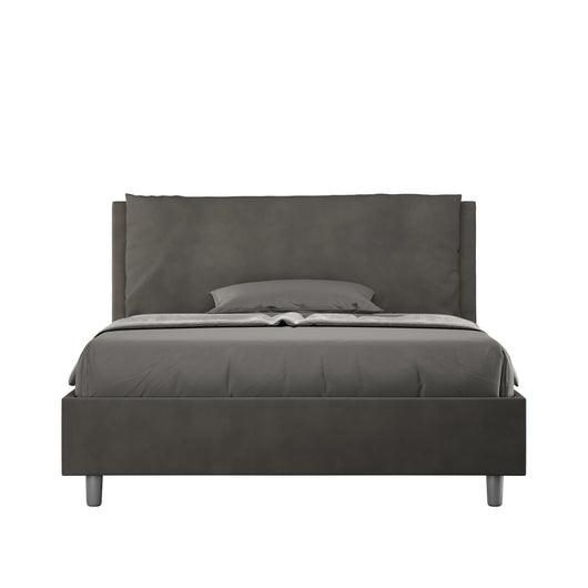 Letto alla Francese rivestito in Microfibra - ANTEA Tipologia Letto: Con Rete e Contenitore, Colore: Grigio, Dimensione Rete: 140x210